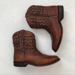 Frye Wyatt Disc Leather  Studded Cowboy Booties